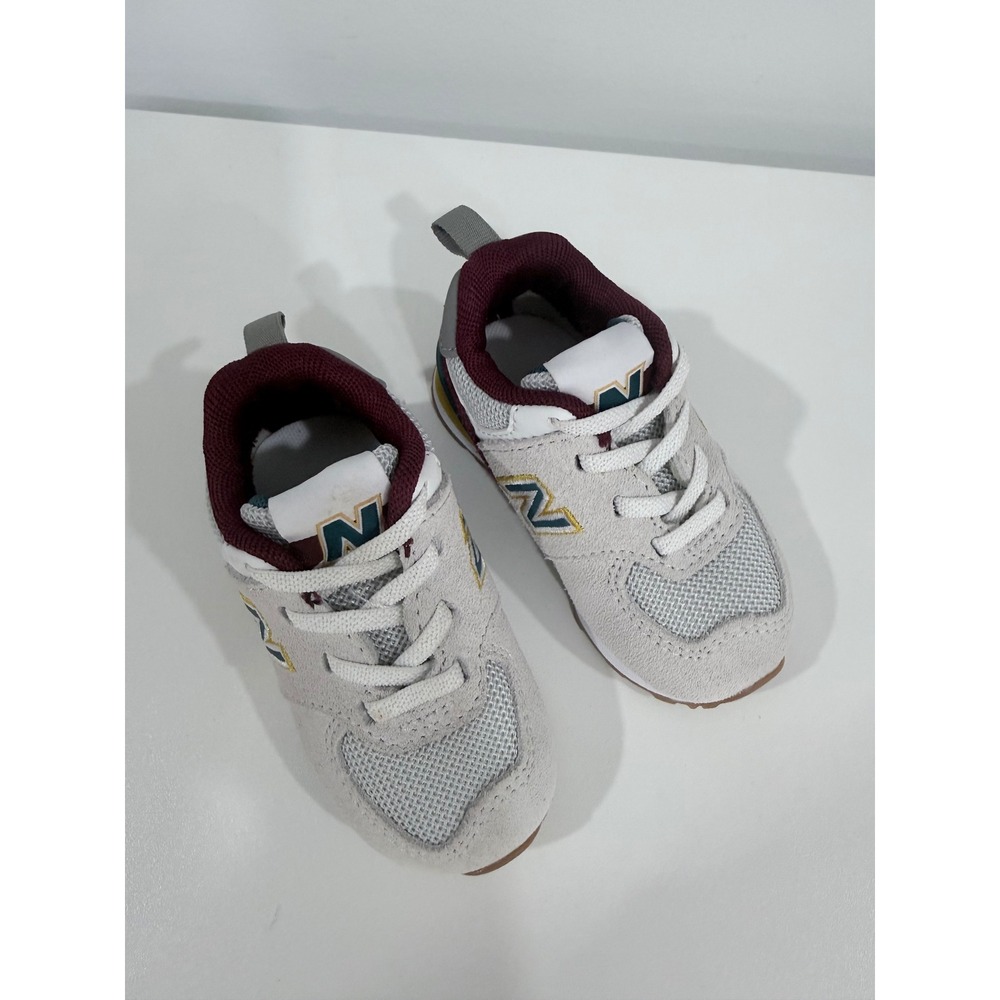 New Balance 574 Toddler Sneakers Grey Burgundy Teal IV574BA1 Low Top Shoes